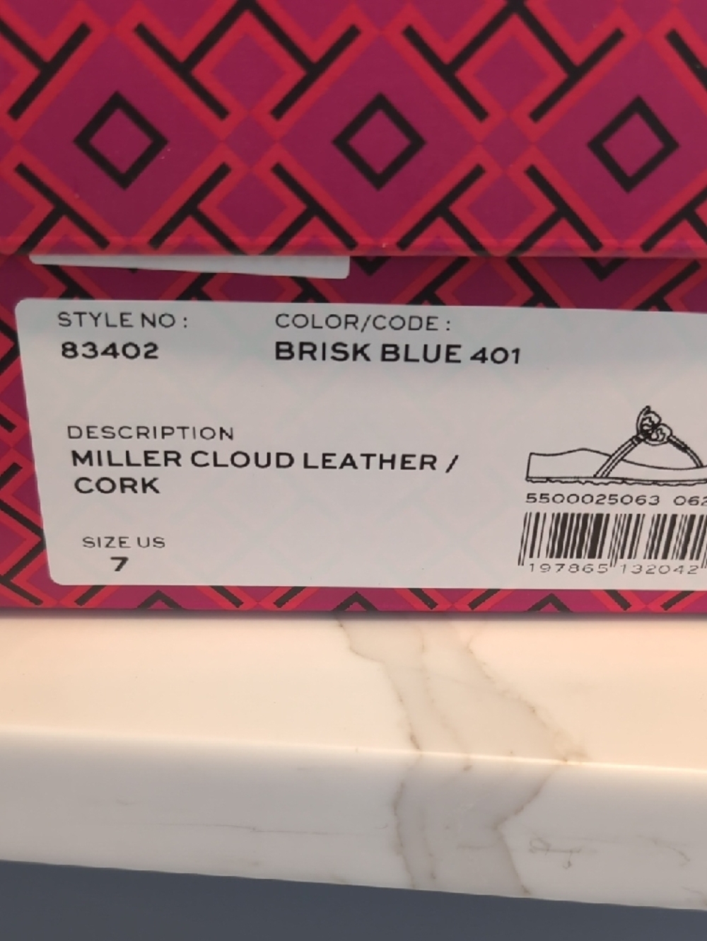 Tory Burch Brisk Blue Miller Cloud Leather Cork Thong Sandals Authentic - Picture 4 of 4